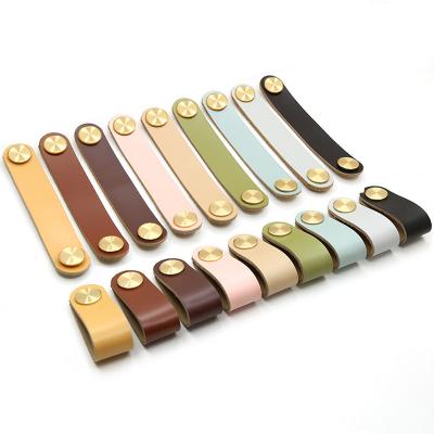 China Modern 2022 New Leather knobs Furniture Cabinet Door Handle Kitchen Leather pulls for sale