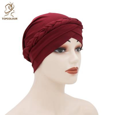 China Cozy Bohemian Muslim Hijib Turban Hat Muslim Turban Hat Turban Style Element Braid Wrap Hat India Head Hat for sale