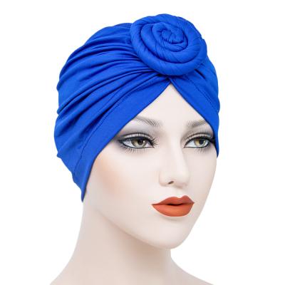 China Donut Comfortable Elements Solid Color Protecting Hat Knot Turban Hijib Muslim Turban Wrap Cap India Head Hat for sale