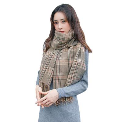 China 2021 Amazon sale classic warm winter thickened bibnew shawl cashmere plaid warm cold scarf for women for sale