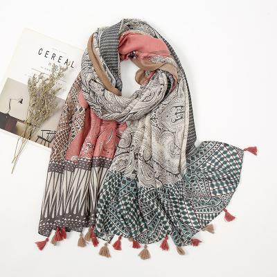 China Lady Slime High Quality Cashew European American Aztec Floral Tassel Fashion Shawl Wrap Pashmina Stole Bufanda Muslim Hijab for sale