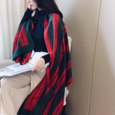 China Newest scarf factory direct sales European and American new style bib cashmere striped double-sided warm scarf for sale