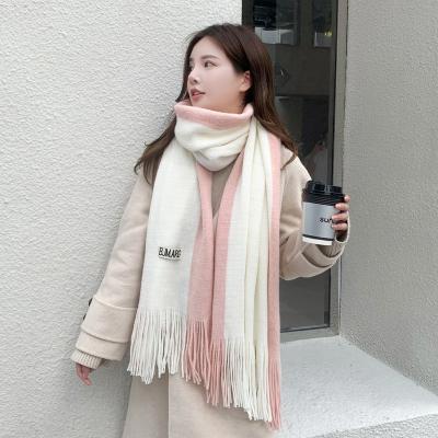 China Factory Directly New Soft Soft Feeling Commercial Two Color Quilting Knitted Pure Thick Warm Shawl Bib Scarf for sale