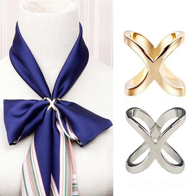 China European American Fashion Scarf Single Cross Clip X Shape Metal Brooches For Women Bow Scarfs Buckle Holder Shawls Jewelry Accessories for sale