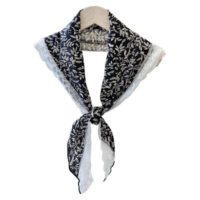 China Leaf Print Triangle Scarf Medium Hair Tie Neck Scarf For Women Silk Scarves for sale