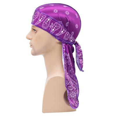 China Hip-Hop Style Cashew Flower Pattern Scarf Soft Feeling Soft Silk Durag Head Wrap Headband For Unisex for sale