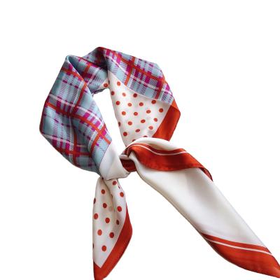 China Soft Smooth Neck Scarf Women Hair Scarf Bag Pattern Dot Wave Plaid Feeling 70*70cm Square Silk Scarves for sale