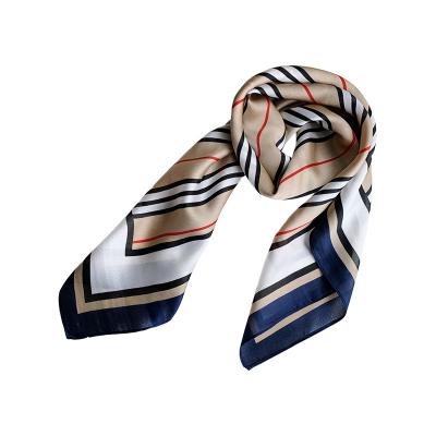 China Soft Vintage Striped Pattern Bag Hair Scarf Tie Neck Scarf Women Square Silk Feeling 70*70cm Scarves for sale