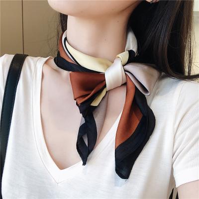 China Soft Soft Feeling 70*70cm Color Stitching Luxury Scarf Women Neck Tie Hair Scarf Square Silk Bag Scarves for sale