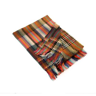 China Female Korean version of new wholesale striped autumn winter wild woven shawl rainbow imitation cashmere scarf for sale