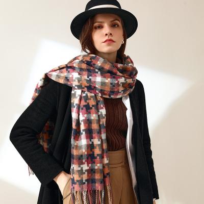 China 2021 winter women's factory directly new and American commercial European and American mosaic plaid cashmere scarf for sale