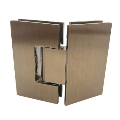 China Modern Manufacturer 304 Stainless Steel 135 Degrees Brushed Copper Door Clamp Adjustable Soft Close Hydraulic Shower Door Glass Hinge for sale