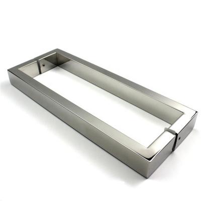 China Modern 8 Inches Square Back to Back Pull in Brushed Nickel Finish Glass Frameless Shower Door Handle for sale