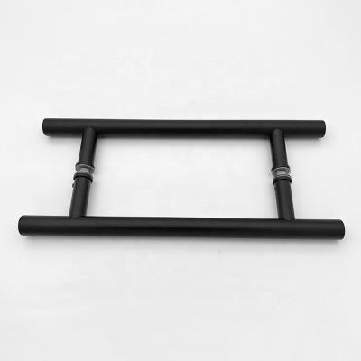 China Modern Black Stainless Steel Bar to Bar Door Handle Set H Shape Two Sided Sliding Door Pulls for sale