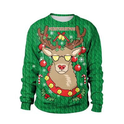 China New Green Cute Round Neck Anti-wrinkle Reindeer Christmas Couples Digital Printing Long Pullover Hoodie for sale