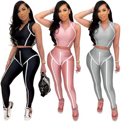 China 2020 New Hot Ebay Amazon Style Women's Breathable Tight Mosaic Striped Cotton Exercise Fitness Yoga Leggings Pull-Up Set for sale