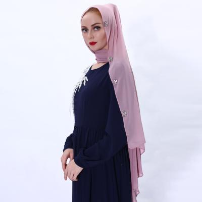 China 2021 New Water Chiffon Muslim Breathable Fashion Wholesale Diamond Long Malaysian Scarf Hijab for sale