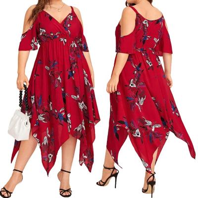 China Dry Cleaning Women Chill Asymmetrical Tropical Floral Slit Plus Size Summer Maxi Dress for sale