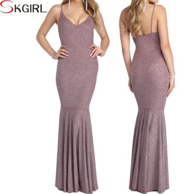 China Breathable Spaghetti Tie Backless Floor Length Fitted V Neck Backless Bodycon Mermaid Evening Dresses 2022 Maxis for sale