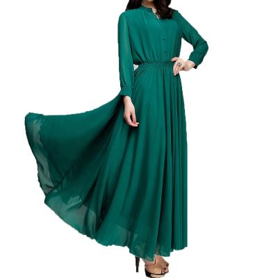 China Fashion Women Anti-Static OEM Women's Green V-Neck Abaya Dresses Long Maxi Sheath Long Turkish Evening Dresses for sale