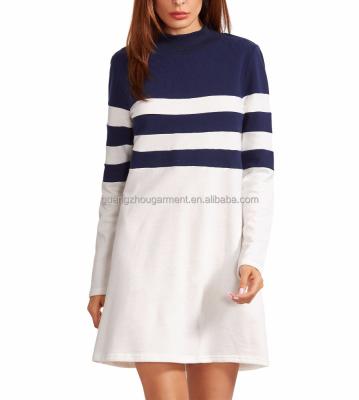 China Women Breathable Elegant Striped T-shirt Dress Long Sleeve A Line Ladies Autumn Casual Dress for sale