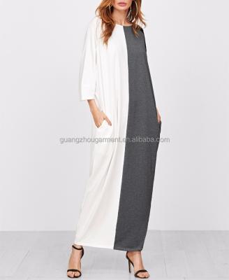 China 3/4 Sleeve Ethnic Muslim Women Dress Women White Gray Loose Casual Muslim Dresses for sale