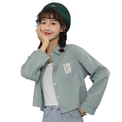 China Breathable Free Size Two Piece Korean Blouse Shirt Long Sleeve Summer Plaid Set For Ladies for sale