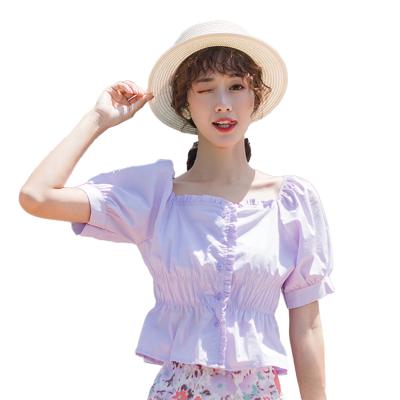 China Breathable Cotton Square Neck Breath Free Sleeve Summer Korean Size 100% Tops For Girls for sale