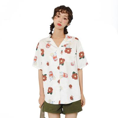 China Breathable Free Size Short Sleeve Button Up Print Flower Summer Korean T-Shirts For Girls for sale