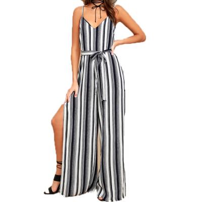 China Anti-pilling Frill Balance Beat Chill Plus Size Elegant Women Stripe Long Wide Leg Party Overalls 2022 for sale