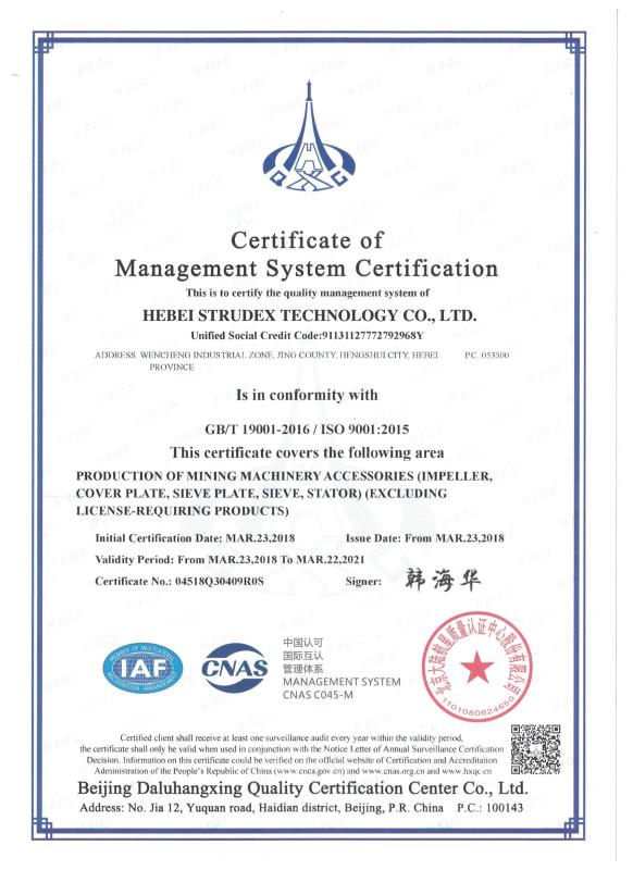 ISO9001 - Hebei Strudex Technology Co., Ltd.