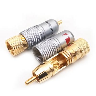 China No Solder 24K Pure Copper Gold Plated Line Nakamichi RCA Lockable Plug Audio Cable Speaker Connector No Solder Lockable Adjustable for sale