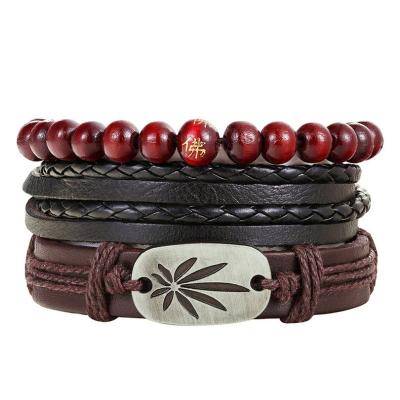 China Punk Braided Leather Bracelets For Men Women Chinese Style Beads Cuff Bracelet Adjustable for sale