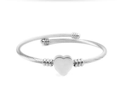 China Vintage Custom Men's High Finish Stainless Steel Accessory Heart Open Bracelet&Bangles For Men for sale