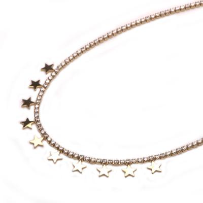 China BOHEMIA Fashion Star Tennis Necklace 14K Gold Plated Rhinestone Zircon Tennis Choker Chain Necklaces For Women for sale