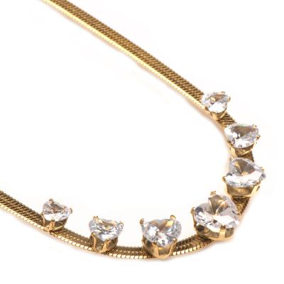 China BOHEMIA Fashion 18K Gold Plated Tasty Faux Diamond Snake Chain Choker Necklaces Zirconia Cut Heart Flat Chain Necklace for sale