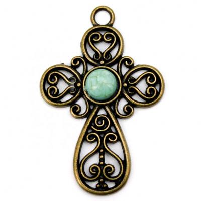 China Pendant Necklace Jewelry Accessories For Jewelry Making Cross Pendant With Turquoise Stone For Necklace And Bracelet for sale