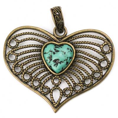 China Accessories For Jewelry Making Jewelry Accessories Making Heart Pendant With Turquoise Stone For Necklace And Bracelet Jewelry for sale