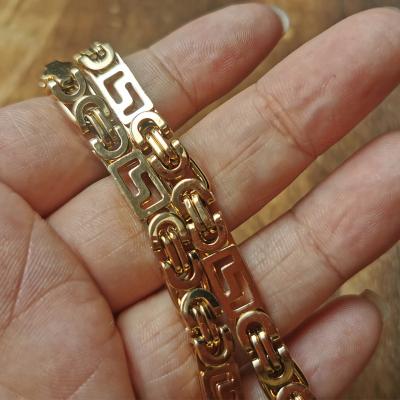 China Punk Mens Charm Bracelet European Style Gold Plated Stainless Steel Byzantine Chain Bracelet For Wholesale for sale