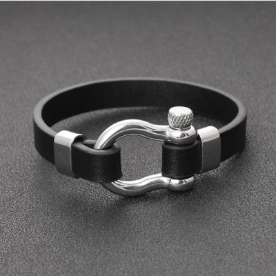 China 2021 New Product Hot Punk Genuine Leather Silver Stainless Steel Bracelets Bangles Bracelet Cuff Bracelet for sale