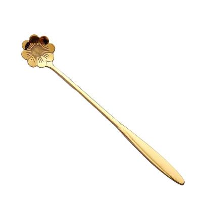 China Viable Creative 304 Stainless Steel Long Teaspoon Handle Bar Stirring Scoop Dessert Spoon Cute Color Latte Spoon for sale