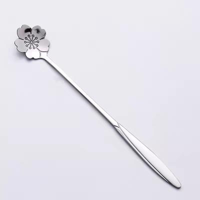 China Sustainable Metal Coffee Spoons Long Handle Silver Spoons Hotel Tea Spoons For Ice Cream Dessert for sale