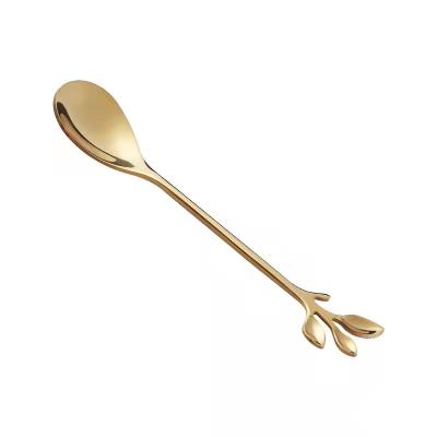 China Viable Creative Mini Stainless Steel Tea/Dessert/Ice Cream/Coffee Spoon Set Gold Metal Leaf Titanium Small Mixing Spoon for sale