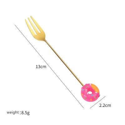 China 13cm Candy Stainless Steel Ice Cream Dessert Cake Fork Reusable Wholesale Reusable Gold Fruit Fork Flat Dinnerware for sale