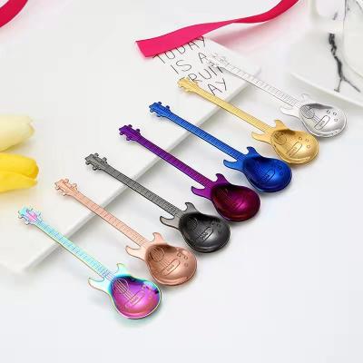 China 2022 Viable New Design Guitar Shape Tea Spoon Creative Design 304 Stainless Steel Colorful Dessert Teaspoon for sale