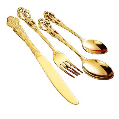 China Gold Sustainable Custom Luxury Reusable Stainless Steel Flatware Dinnerware Cutlery Set for sale