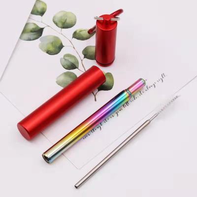 China Safety Stainless Steel Portable Telescopic Metal Folding Drinking Straw Collapsible Cleaning Brush and Straw for sale