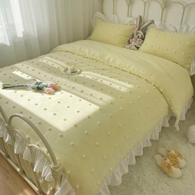 China Modern The Latest Design Cute Fur Ball Fabric Craft Bed Set Four-Piece Set for sale