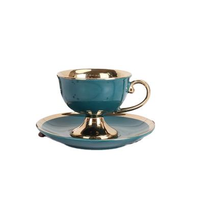 China Viable 6 Set Gold Plated Business Gift Ceramic Coffee Tea Cup And Saucer Cup Set for sale