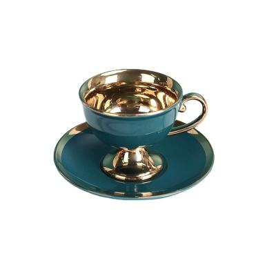 China 6 Viable Set Business European Style Gold Plated Gift Cup And Saucer Coffee Tea Afternoon Ceramic Cup Set for sale